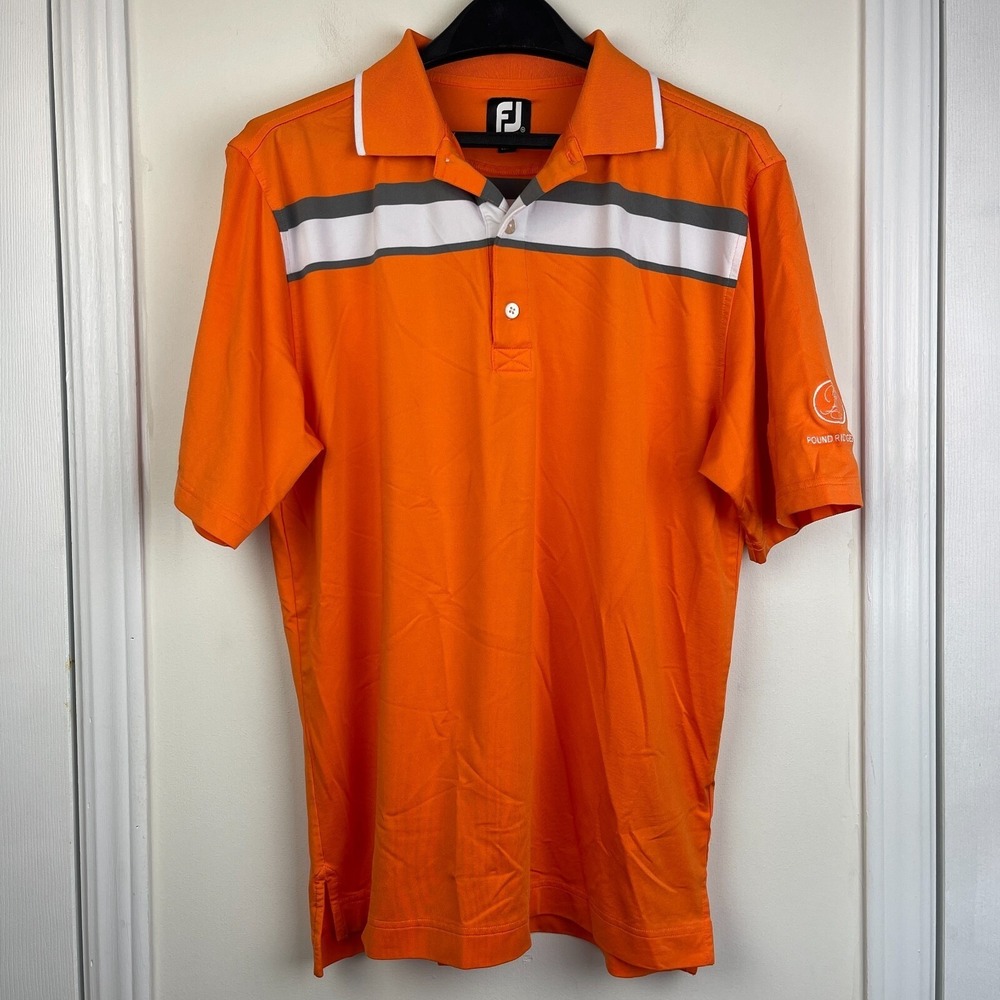 FootJoy x Pound Ridge Golf Polo Mens M Performance Quick Dry Orange Striped FJ - Picture 4 of 6
